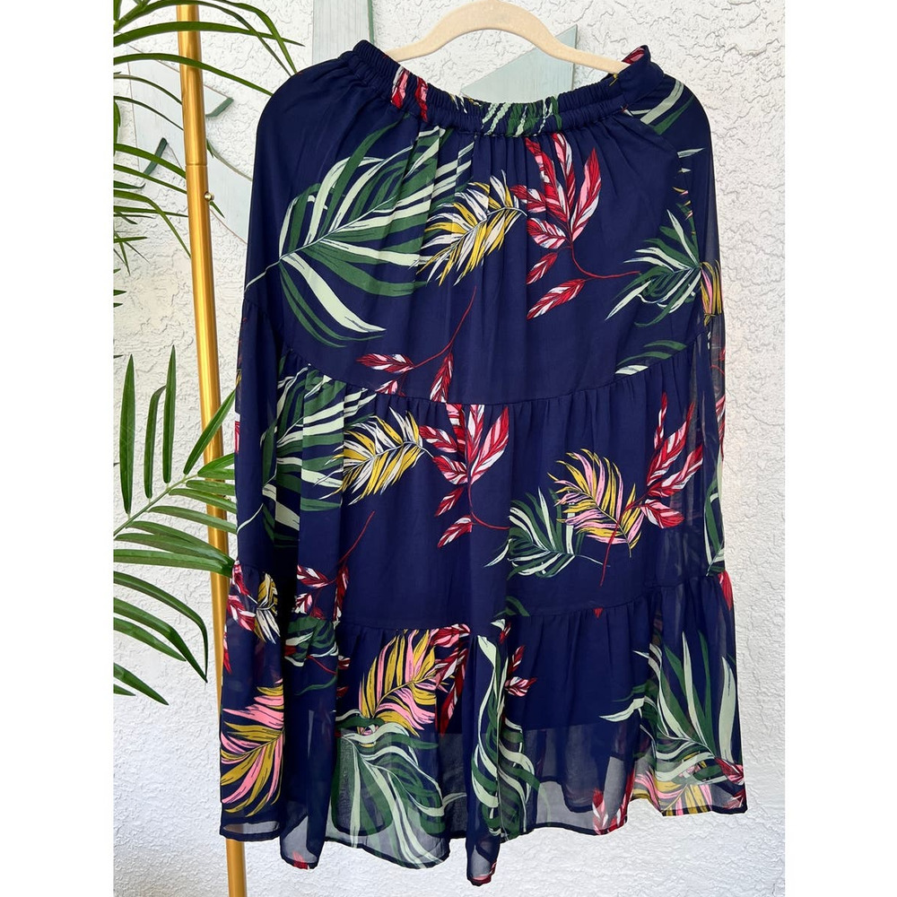 Japna Navy Tropical Print Mini Skirt